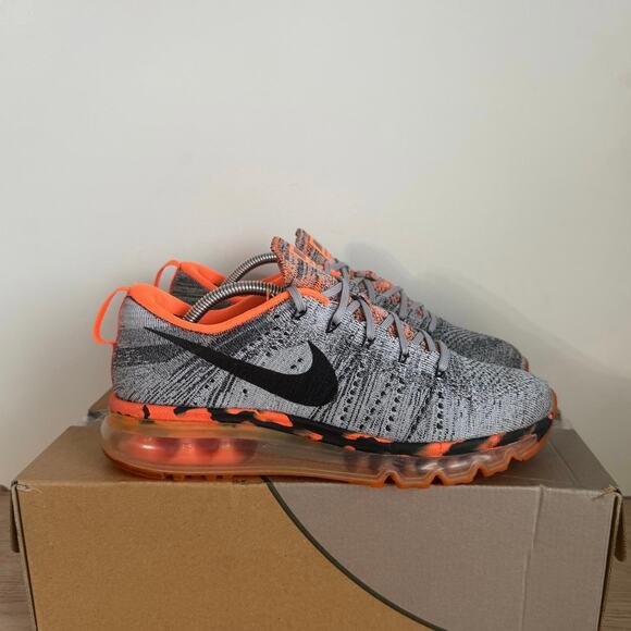 Nike Air Max Flyknit Wolf Grey/Volt Orange Sneakers - SZ M 6- W 7.5 main image 5